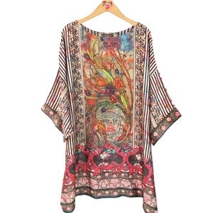 Vibrant colorful print caftan with rhinestones One Size Expressions cata…